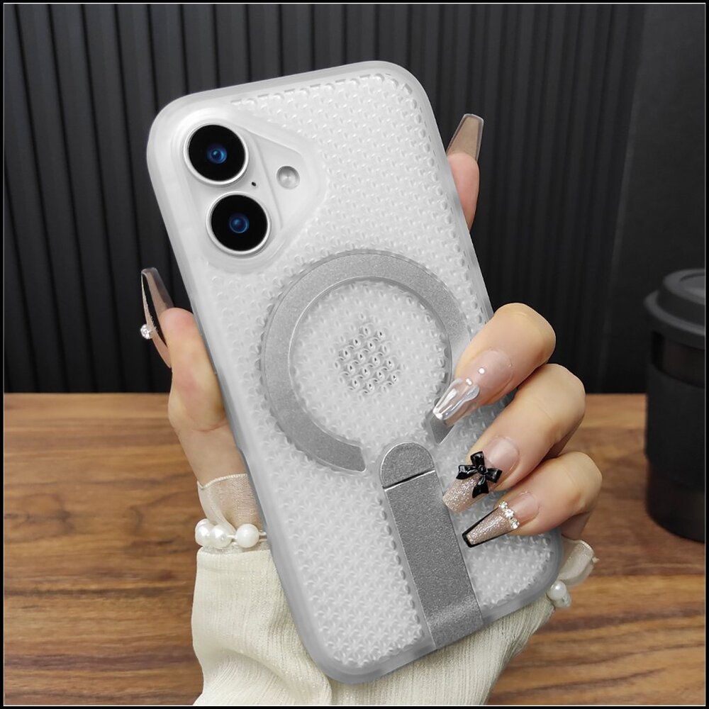 Frosted White Dot Texture MagSafe Ring Stand Case